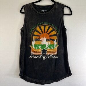 HRT & LUV Desert‎ Mama Tank Top Graphic Tee Size L Black Western Cowboy Skull